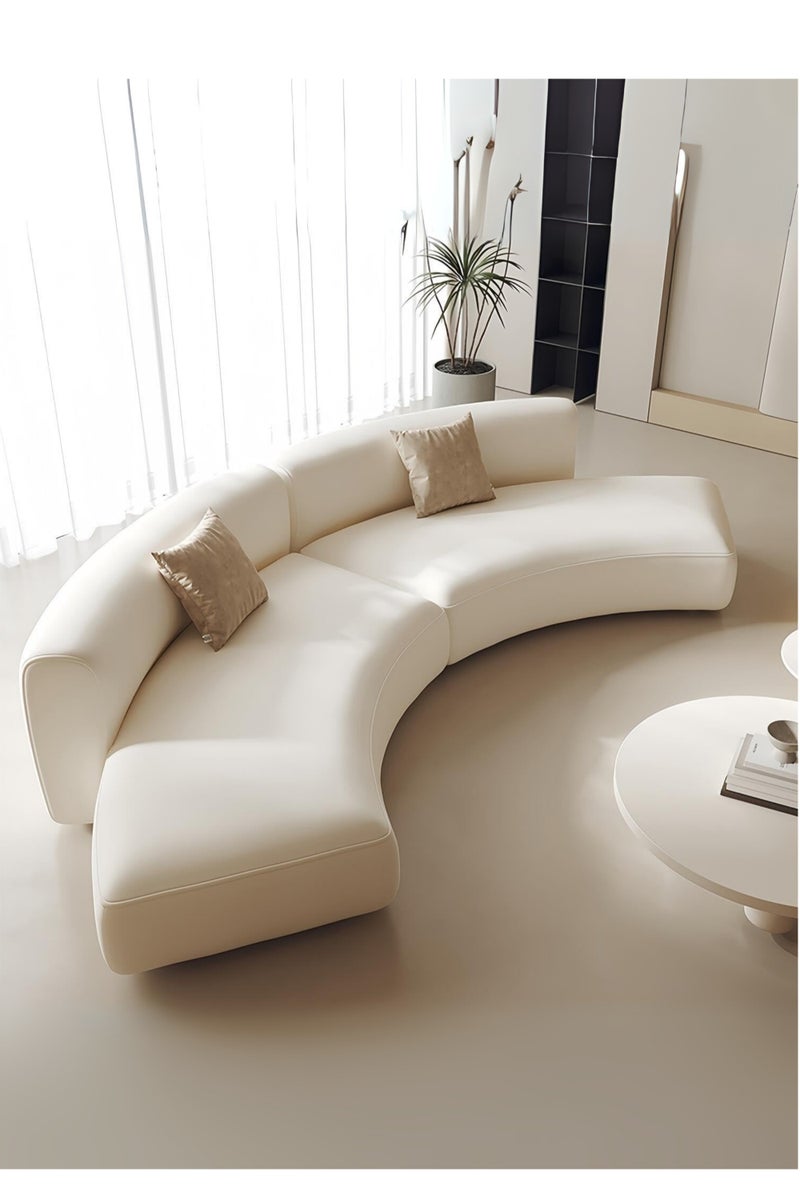 Karnak Modern Curved Sofa in Cream |  Luxury Crescent Shape Lounge Couch | Minimalist Velvet Upholstery Sofa For Home Furniture - Image 2