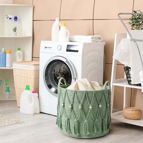 HOSROOME Blanket Basket for Living Room Decor Storage Basket for Toy Organizer Boho Decor Baskets for Modern Farmhouse Decor Small Laundry Basket for Bedroom and Laundry Room Organization,Green - Image 4