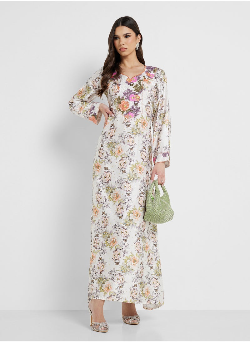 ARABIAN CLOSET Embellished Belted Jalabiya  - Image 1