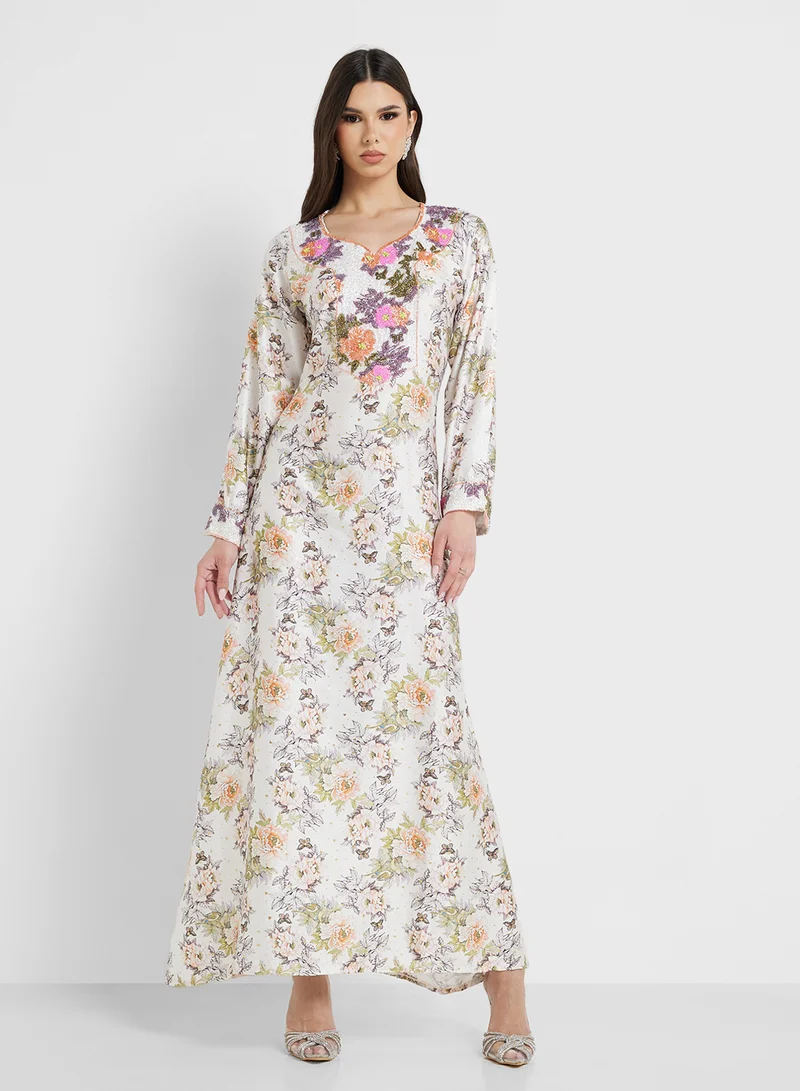 ARABIAN CLOSET Embellished Belted Jalabiya
