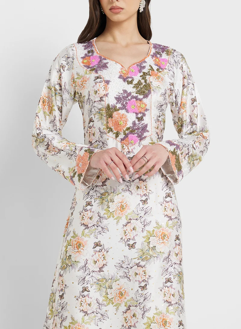 ARABIAN CLOSET Embellished Belted Jalabiya