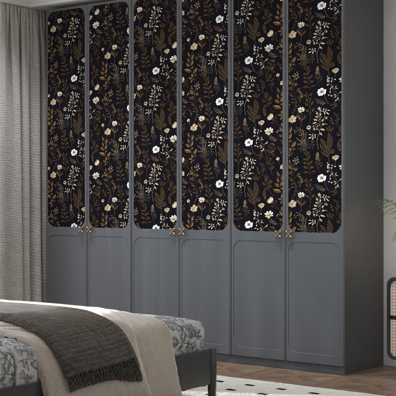 VOLEAAR Extra Long Moody Floral Wallpaper Peel and Stick, 17.5In x 393In Black Dark Gold Botanical Removable Contact Paper for Bedroom Bathroom Kitchen Cubicle, Boho Flower Wall Paper Brown Taupe - Image 5