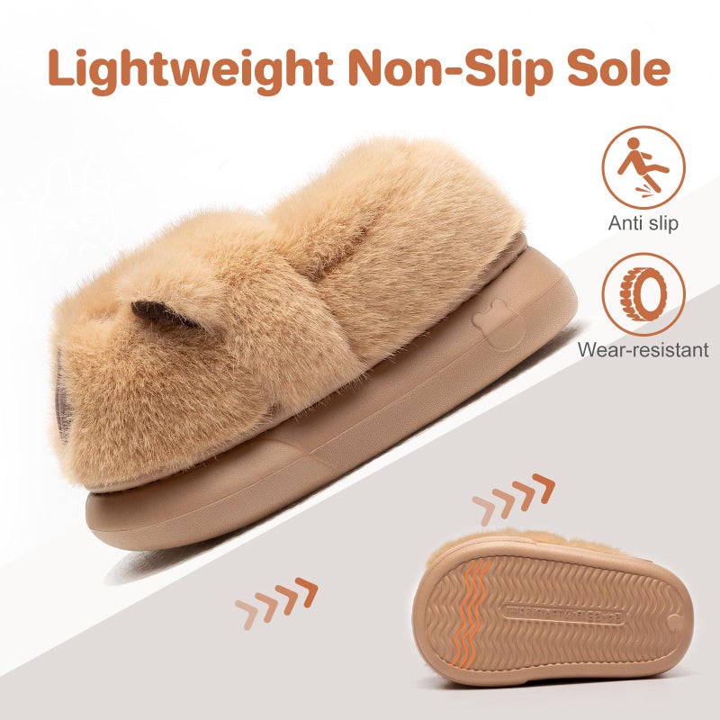 Drecage Toddler Kids Slippers Girls Boys House Shoes Winter Slippers Plush Warm Soft with Cute Cartoon Design Indoor Shoes 316 Khaki Capybara 2-2.5 Big Kid - Image 5