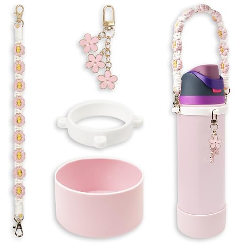 SITKOL Silicone Boot Set for Owala Water Bottle 24 oz - Includes Water Bottle Handle Strap - Perfect Owala Accessories, Fits Owala Tumbler, Owala Free Sip, for Pink owala (Pink) - Image 1