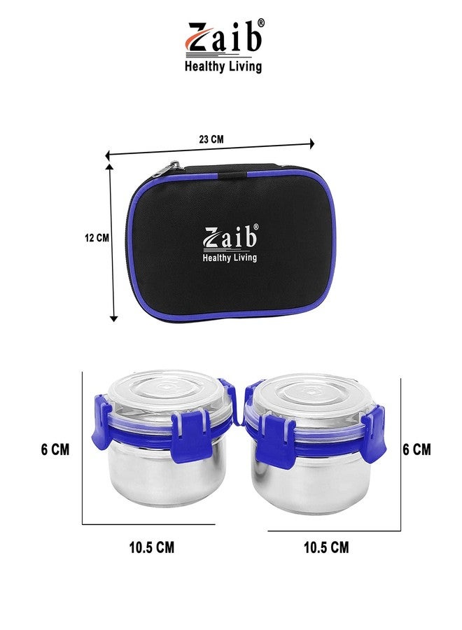 Zaib Executive Stainless Steel Lunch Box Set 2 with Matti Finish Lunch Bag | Stainless-Steel Leak-Proof Containers | Capsule Lock & Lock 350 ML Each (Blue) - Image 2