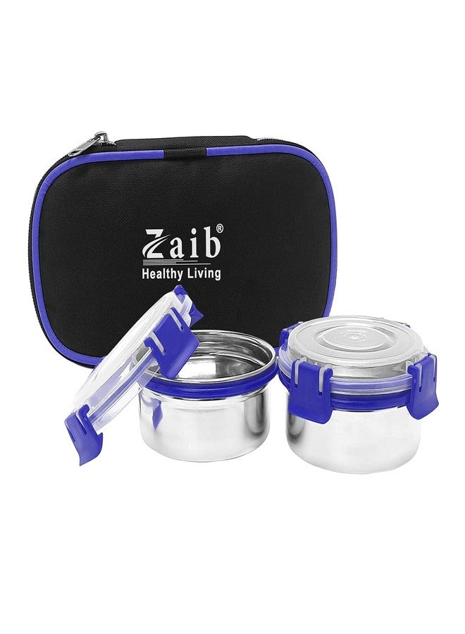 Zaib Executive Stainless Steel Lunch Box Set 2 with Matti Finish Lunch Bag | Stainless-Steel Leak-Proof Containers | Capsule Lock & Lock 350 ML Each (Blue) - Image 1