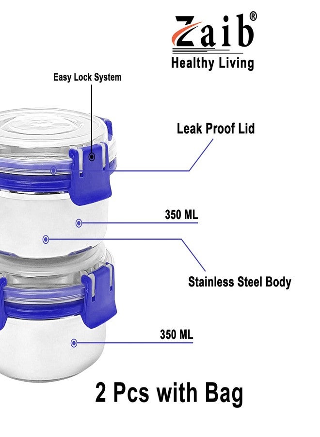 Zaib Executive Stainless Steel Lunch Box Set 2 with Matti Finish Lunch Bag | Stainless-Steel Leak-Proof Containers | Capsule Lock & Lock 350 ML Each (Blue) - Image 4