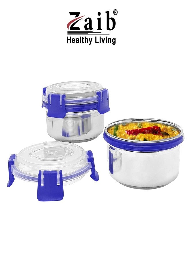 Zaib Executive Stainless Steel Lunch Box Set 2 with Matti Finish Lunch Bag | Stainless-Steel Leak-Proof Containers | Capsule Lock & Lock 350 ML Each (Blue) - Image 3