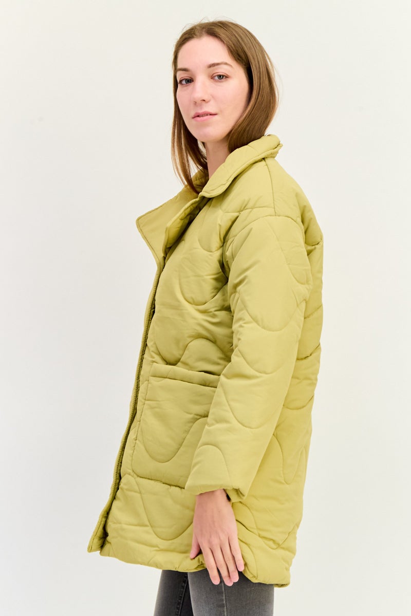 Women Quilted Puffer Jacket, Tan