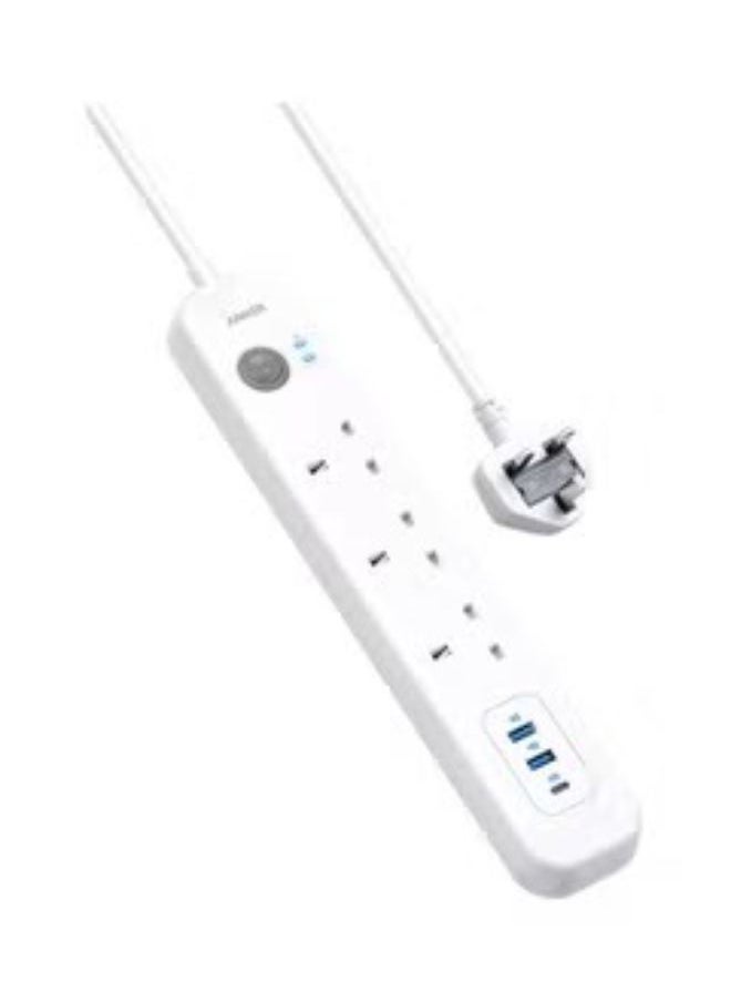Anker Extension Lead with 1 Power Delivery 18W USB C Port 2 PowerIQ USB Ports and 3 AC Outlets Power Strip with USB Charging and Surge Protection White  - Image 1