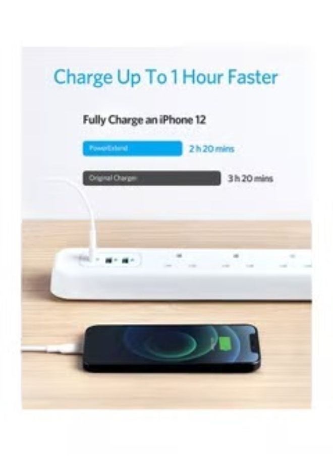 Anker Extension Lead with 1 Power Delivery 18W USB C Port 2 PowerIQ USB Ports and 3 AC Outlets Power Strip with USB Charging and Surge Protection White  - Image 2