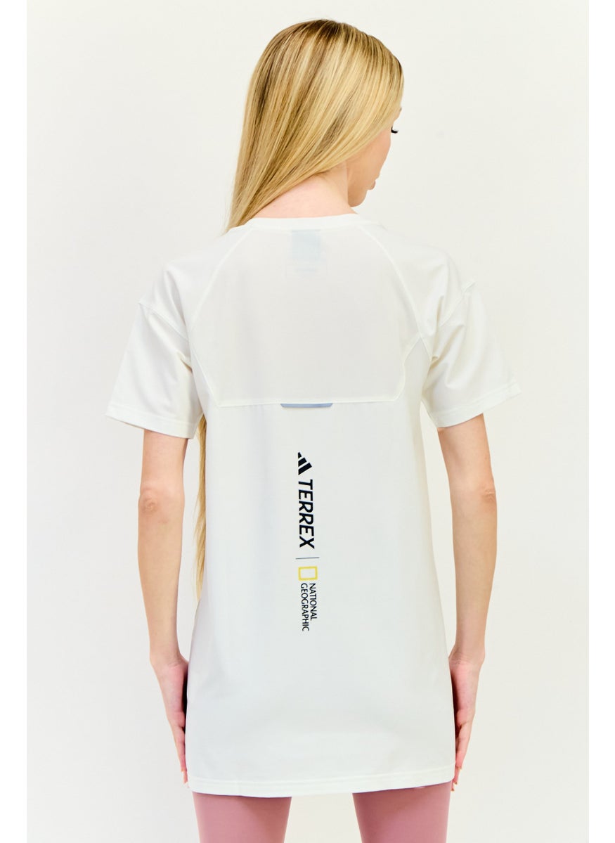 Adidas Women Sportswear Fit Short Sleeve Outdoor Top, Off White  - Image 3