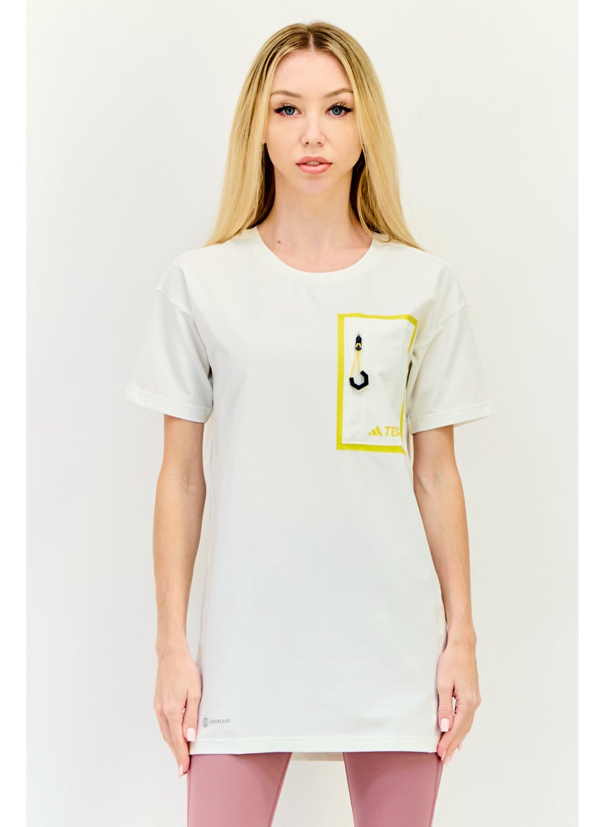 Adidas Women Sportswear Fit Short Sleeve Outdoor Top, Off White  - Image 1