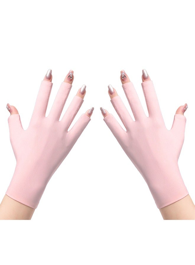 UV Glove for Nail Lamp, Gel Manicures Glove, Half Finger Stretchy Gloves for Girls Protect Hands  - Image 1