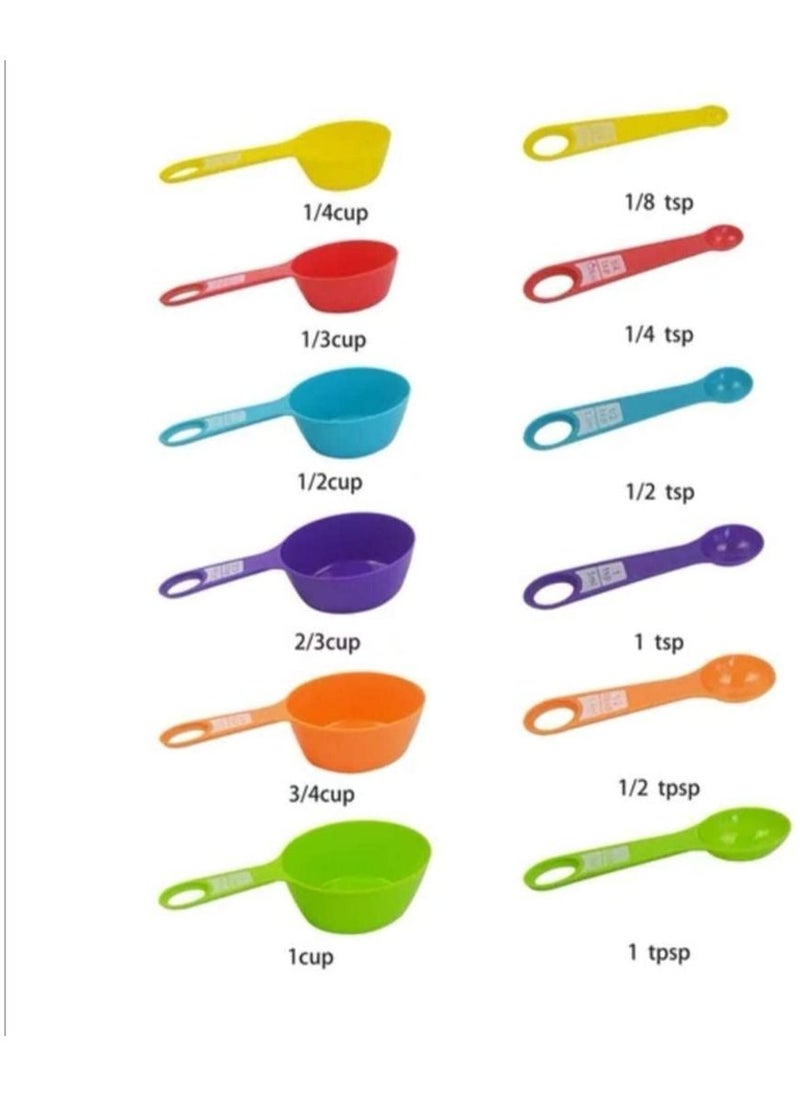 Generic Set of 12 Piece Plastic Measuring Cups and Measuring Spoons  Multicolor  - Image 2