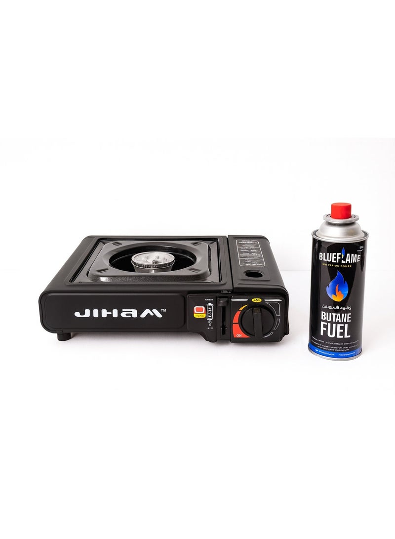 JIHAM Portable Camping Stove with Butane Gas Cartridge – Two-Way Connector, Compact Outdoor Cooking Stove for Camping, Hiking, Picnic, and Emergency Use - Image 1