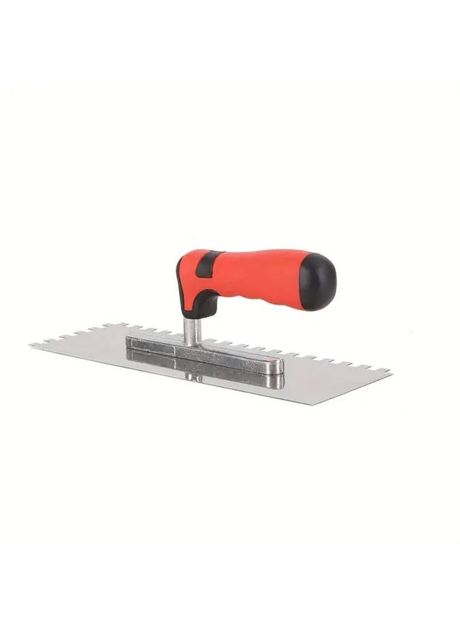 Red With Teeth Stainless Steel Flat Finishing Trowel 11x4 Ergonomic Handle - Image 1