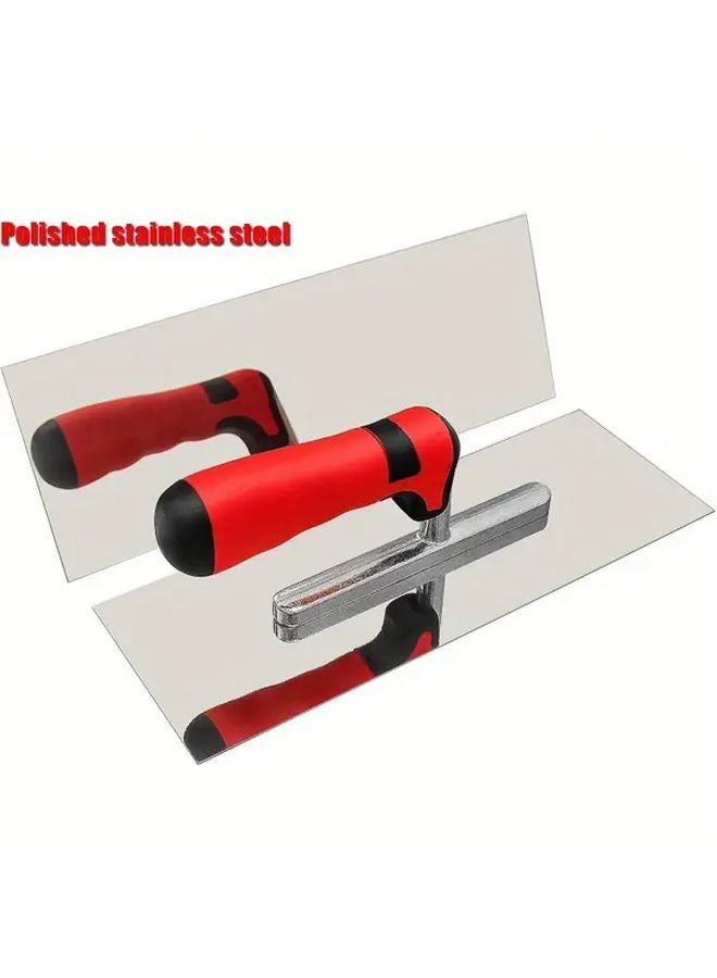 Red With Teeth Stainless Steel Flat Finishing Trowel 11x4 Ergonomic Handle - Image 3