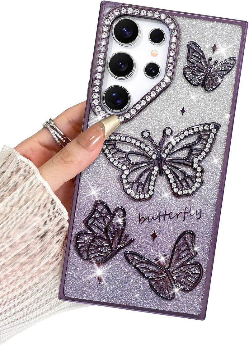 Elzzi Electroplated Butterfly Phone Cover for Samsung S24 Ultra Case, Showcasing Pearlescent Diamond Soft TPU, Camera Protection, Shockproof, Drop-Resistant Stylish for Girls & Women (Deep Purple) - Image 1