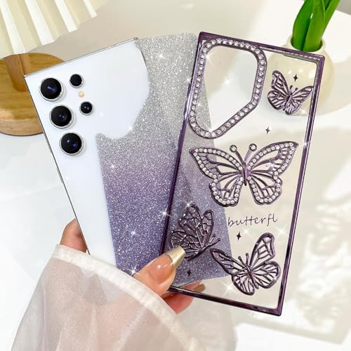 Elzzi Electroplated Butterfly Phone Cover for Samsung S24 Ultra Case, Showcasing Pearlescent Diamond Soft TPU, Camera Protection, Shockproof, Drop-Resistant Stylish for Girls & Women (Deep Purple) - Image 2