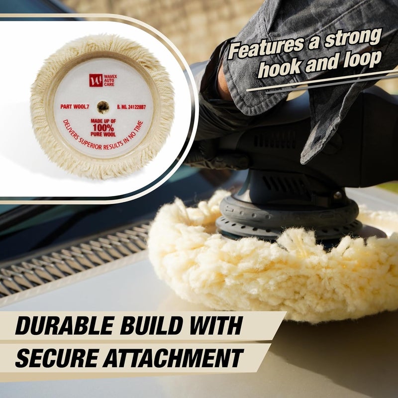 WAVEX Wool Polishing Pad 7 Inch | 100% Pure Wool Cutting Pad for Rotary Polishers | Heavy Cut for Oxidation, Scratches, Swirl Marks | Compatible with Compounds, Polishes and Cleaners - Image 5