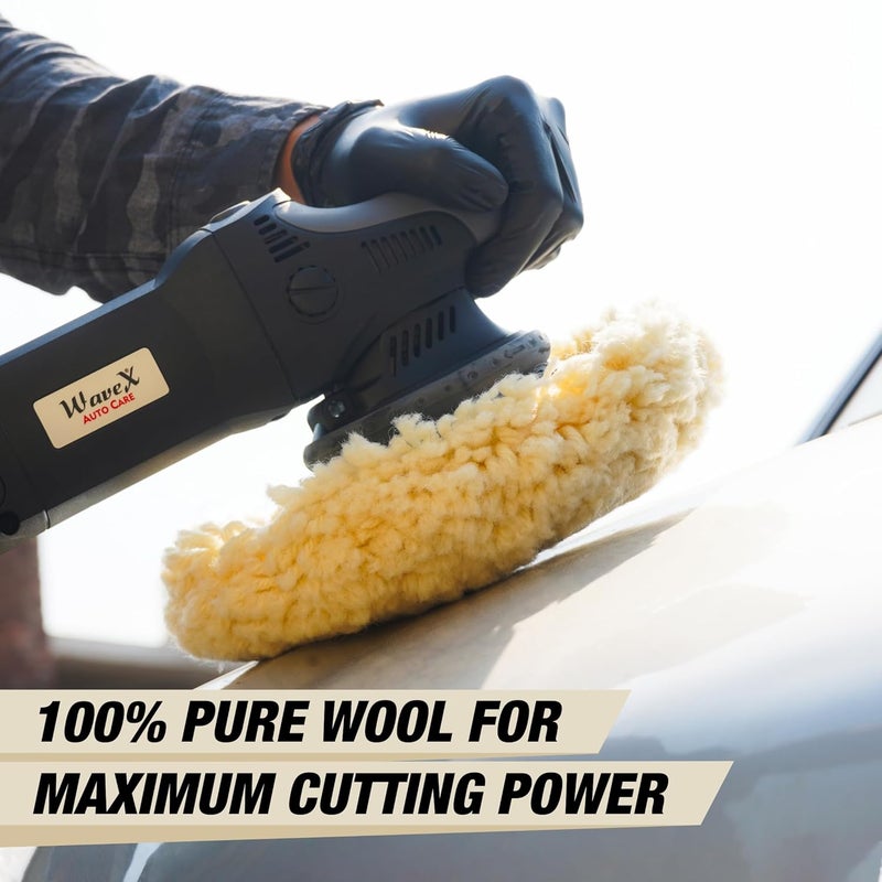 WAVEX Wool Polishing Pad 7 Inch | 100% Pure Wool Cutting Pad for Rotary Polishers | Heavy Cut for Oxidation, Scratches, Swirl Marks | Compatible with Compounds, Polishes and Cleaners - Image 2