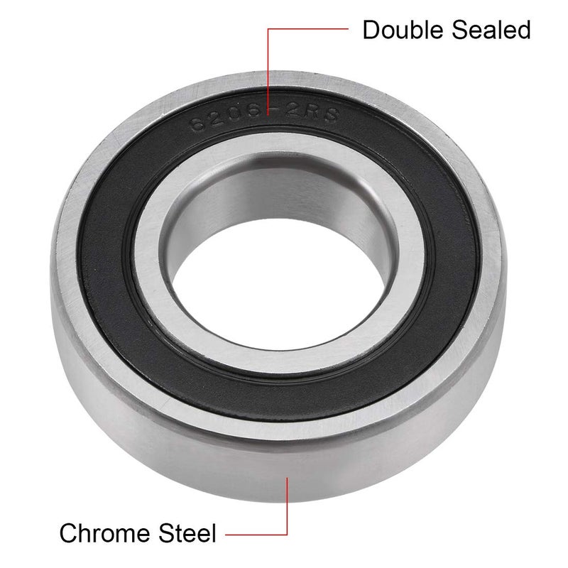 uxcell 6206-2RS Ball Bearing 30x62x16mm Double Sealed ABEC-3 Bearings 2pcs - Image 2