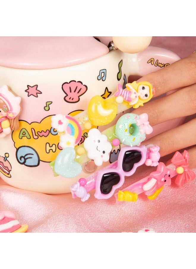 Lovful Press On Nails Candy Junk | Handmade With Full Covered Crystals | Reusable Fake Nails | Square Xl 2.68In | H55-S  - Image 3