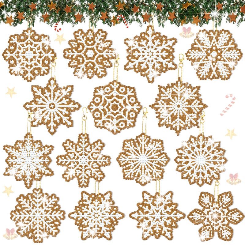 Lukmaa 15 Pcs Winter Snowflake Diamond Painting Ornaments for Tree 5D DIY Gingerbeard Snowflake New Year Diamond Painting Keychain Kits for Adults Crafts Party Favors - Image 1