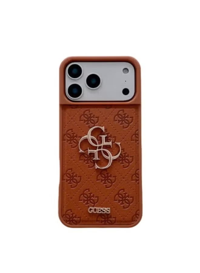 GUESS IPhone cover, with a logo and a leather design approved by the global brand Guess Guess quilted leather phone case Various models-Orange - Image 2
