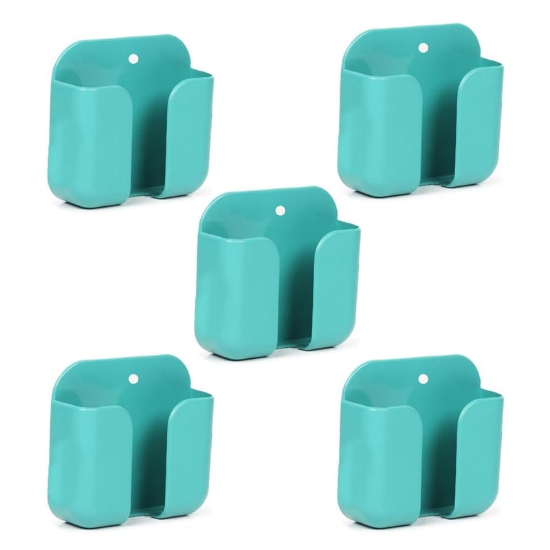 WALLVIEW TECH Pack of 5 Wall Mounted Mobile Phone Holder Storage Case for Phones with Strong Adhesive Strips | Wall Mount Mobile Stand/Multi-Purpose Stand for Phone Charging (Green) - Image 1