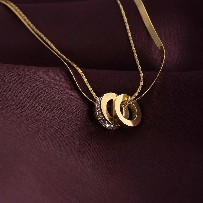 بالموناس PALMONAS 18k Gold Tone Plated Gilded Rings Layered Necklace
 for Women