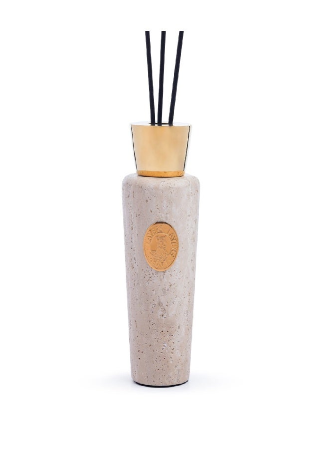 Layers (Beige Travertine) Reed Diffuser Bottle – Natural Marble & Iron – 12 Reed Sticks Included - Image 1