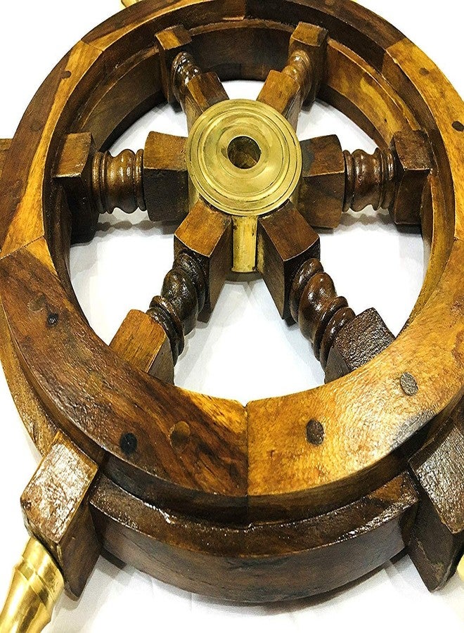 VETERIS عجلة قيادة سفينة فيتيريس، عجلة قيادة السفن، عجلة بحرية، عجلة خشبية، عجلة قيادة السفن، ديكور بحري عتيق، فن بحري - بمقبض نحاسي (24 بوصة) - Image 5