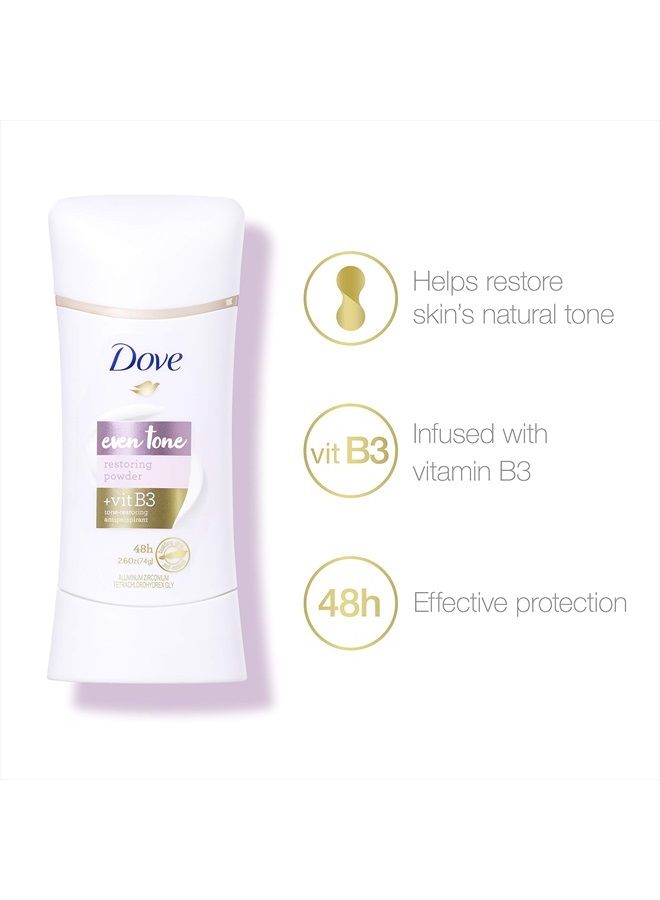 Dove مزيل العرق Even Tone المضاد للتعرق للبشرة غير المتجانسة، بودرة استعادة اللون، مانع العرق لشعور بالانتعاش طوال اليوم، 2.6 أونصة، 3 قطع - Image 4