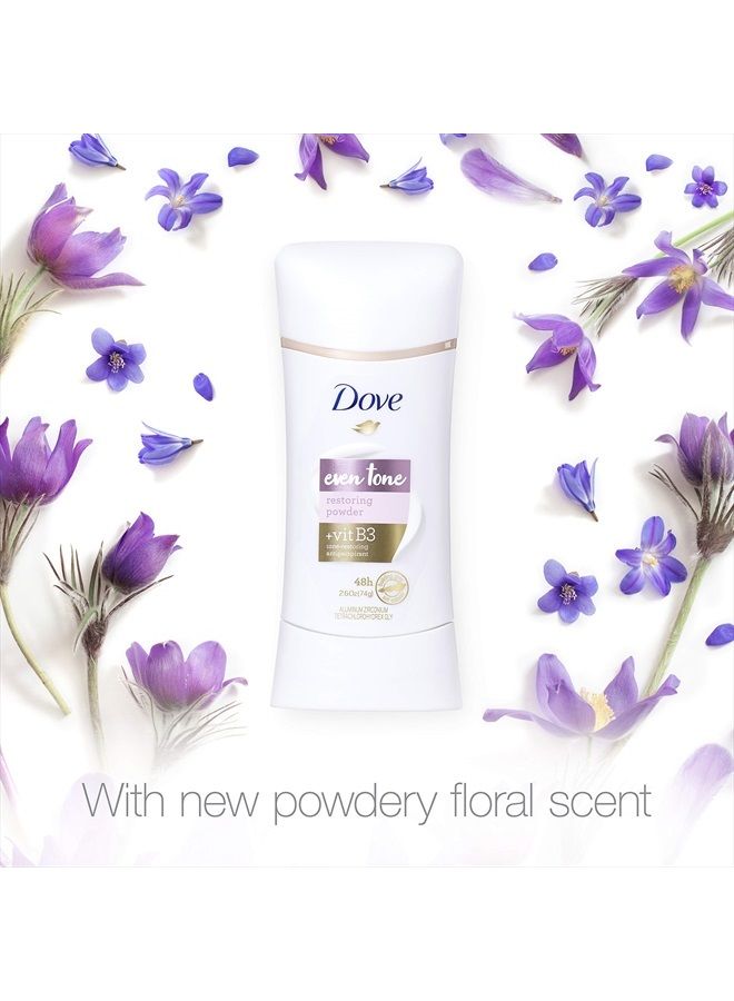 Dove مزيل العرق Even Tone المضاد للتعرق للبشرة غير المتجانسة، بودرة استعادة اللون، مانع العرق لشعور بالانتعاش طوال اليوم، 2.6 أونصة، 3 قطع - Image 3