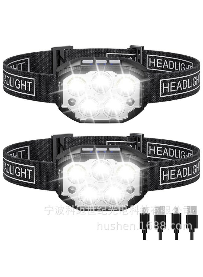 NIBEMINENT High-Power 5 LED Lightweight USB Rechargeable Headlamp for Outdoor Cycling, Hiking, and Night Fishing