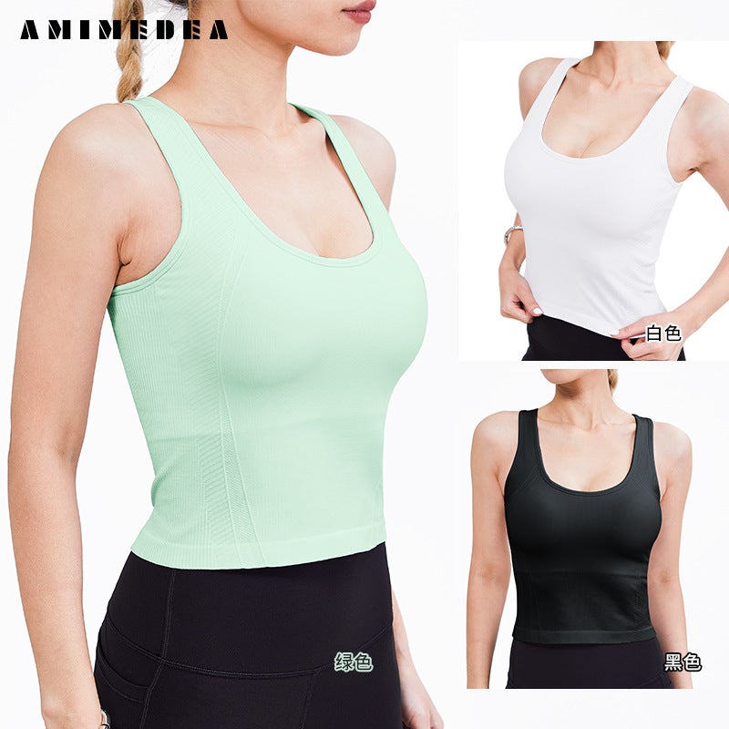 Generic Long Yoga Sports Tank Top Breathable Elastic White  - Image 5