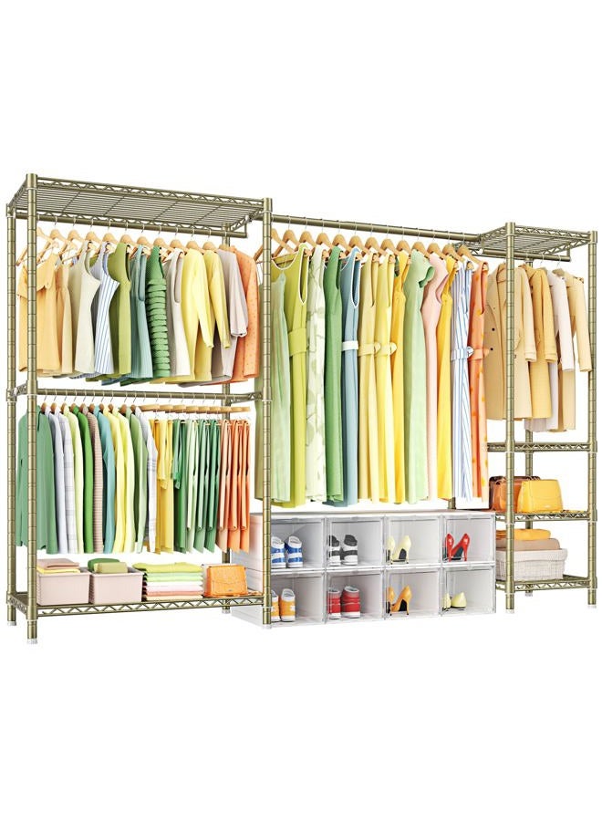 Ulif E10 Clothes Rack（With Stretchable Hanger Rod）Freestanding Clothing Racks for Hanging Clothes，Adjustable Closet Organizer System，Portable Garment Rack 73-97"W x 15" D x 72" H，Max Load 800LBS，Gold - Image 1