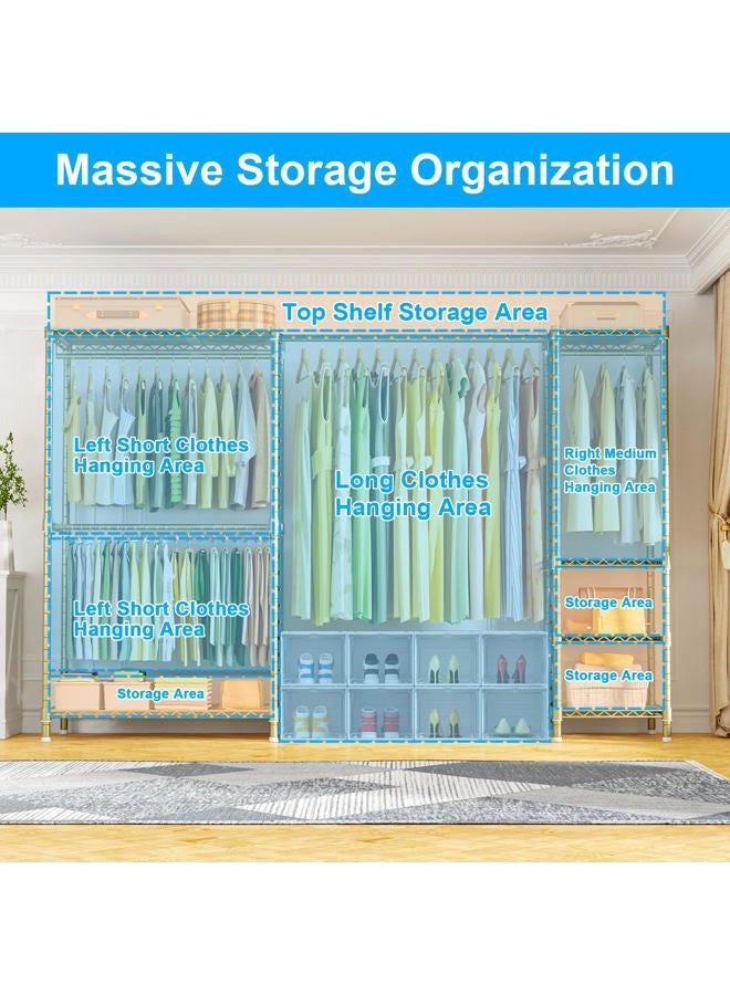 Ulif E10 Clothes Rack（With Stretchable Hanger Rod）Freestanding Clothing Racks for Hanging Clothes，Adjustable Closet Organizer System，Portable Garment Rack 73-97"W x 15" D x 72" H，Max Load 800LBS，Gold - Image 3
