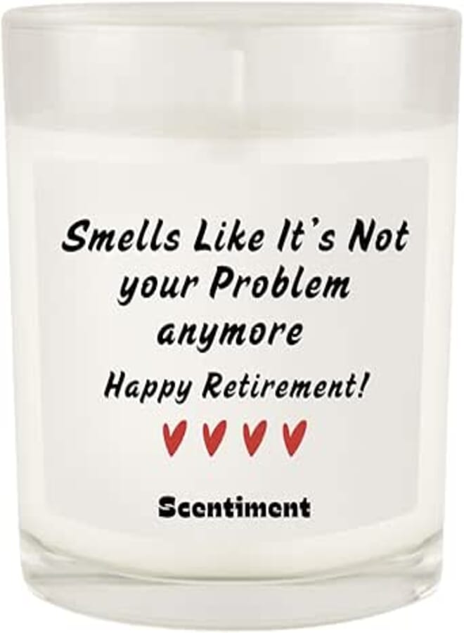 Scentiment Scented Candle – Premium Soy Coconut Beeswax Blend | Hand-Poured Jar Candle with Long Burn Time | Gift for Home, Bedroom & Living Room (Happy Retirement)