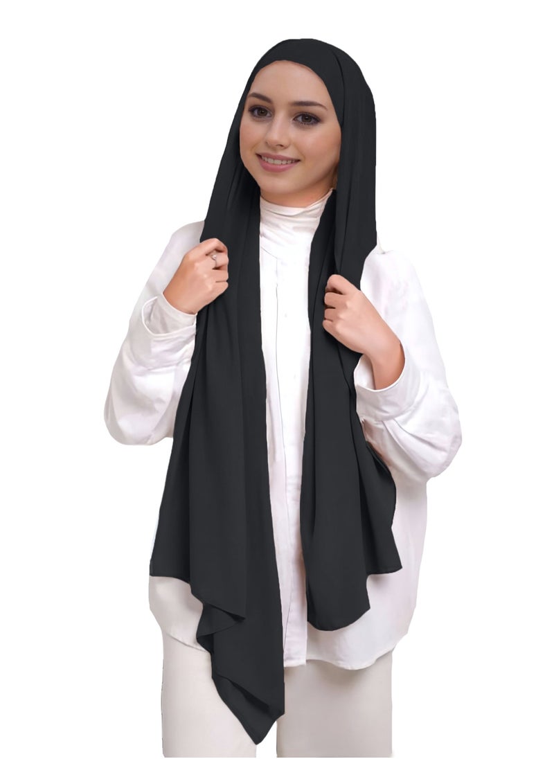 Perfectory - Chiffon Instant Hijab for Women Muslim Under Scarf Tube Cap, Headscarf Turban Wrap- Black - Image 1