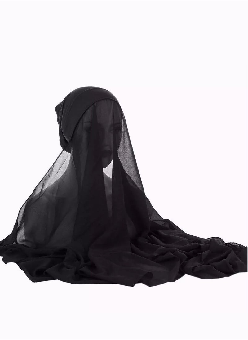 Perfectory - Chiffon Instant Hijab for Women Muslim Under Scarf Tube Cap, Headscarf Turban Wrap- Black - Image 1