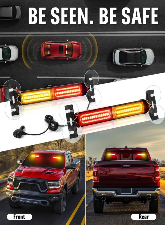 HLauto 1002L Emergency Strobe Traffic Advisor Light Bar: 40LED Dash Safety Warning Flashing Front/Rear Windshield Visor Light for Construction Vehicle, Trucks (2x10.7inch, Amber Red) - Image 3