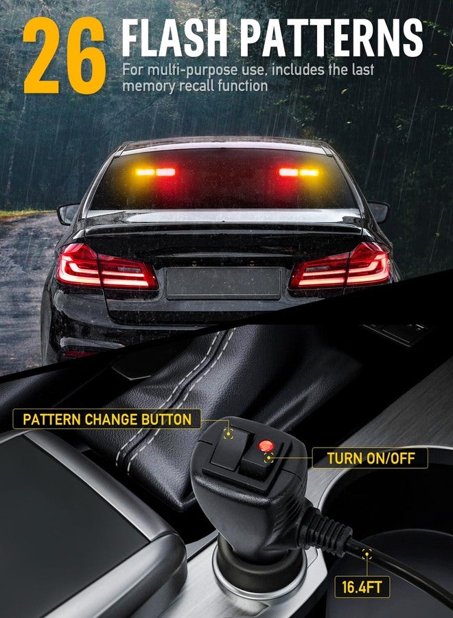 HLauto 1002L Emergency Strobe Traffic Advisor Light Bar: 40LED Dash Safety Warning Flashing Front/Rear Windshield Visor Light for Construction Vehicle, Trucks (2x10.7inch, Amber Red) - Image 4