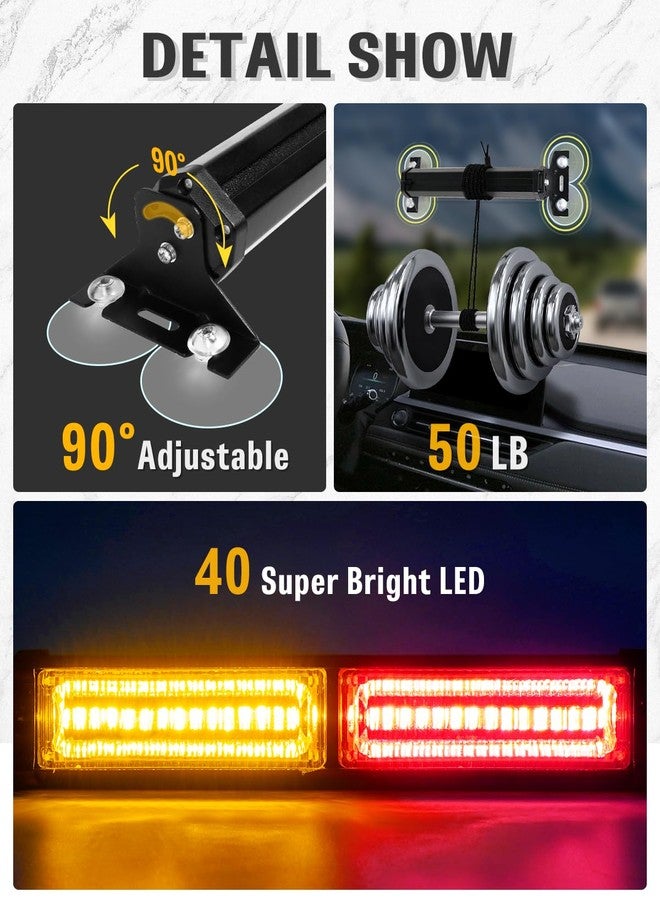 HLauto 1002L Emergency Strobe Traffic Advisor Light Bar: 40LED Dash Safety Warning Flashing Front/Rear Windshield Visor Light for Construction Vehicle, Trucks (2x10.7inch, Amber Red) - Image 5