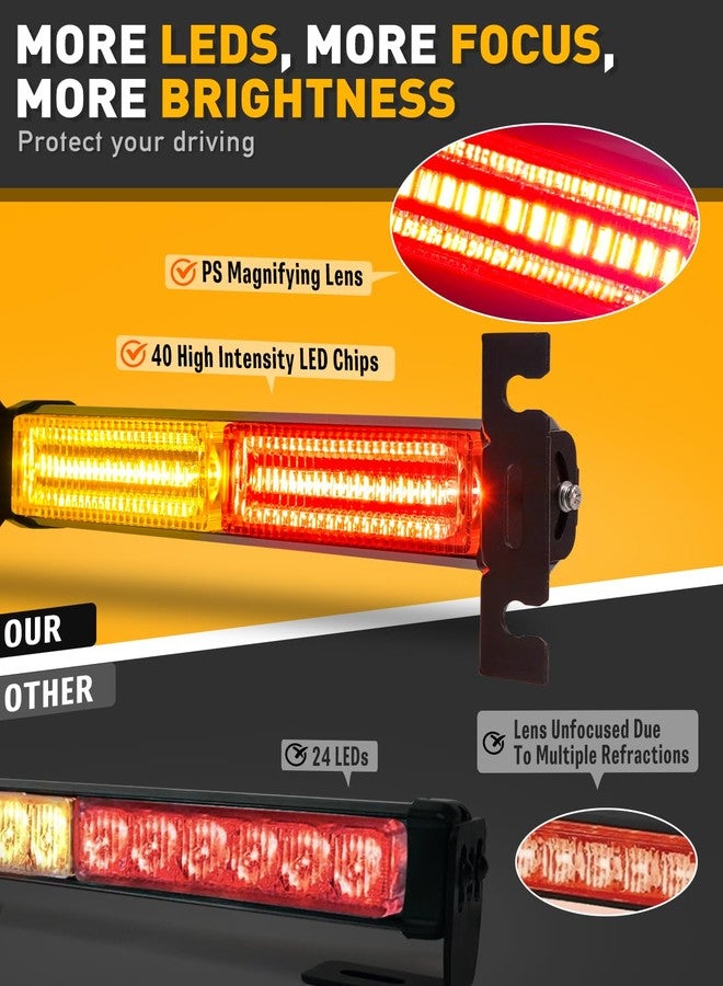 HLauto 1002L Emergency Strobe Traffic Advisor Light Bar: 40LED Dash Safety Warning Flashing Front/Rear Windshield Visor Light for Construction Vehicle, Trucks (2x10.7inch, Amber Red) - Image 2