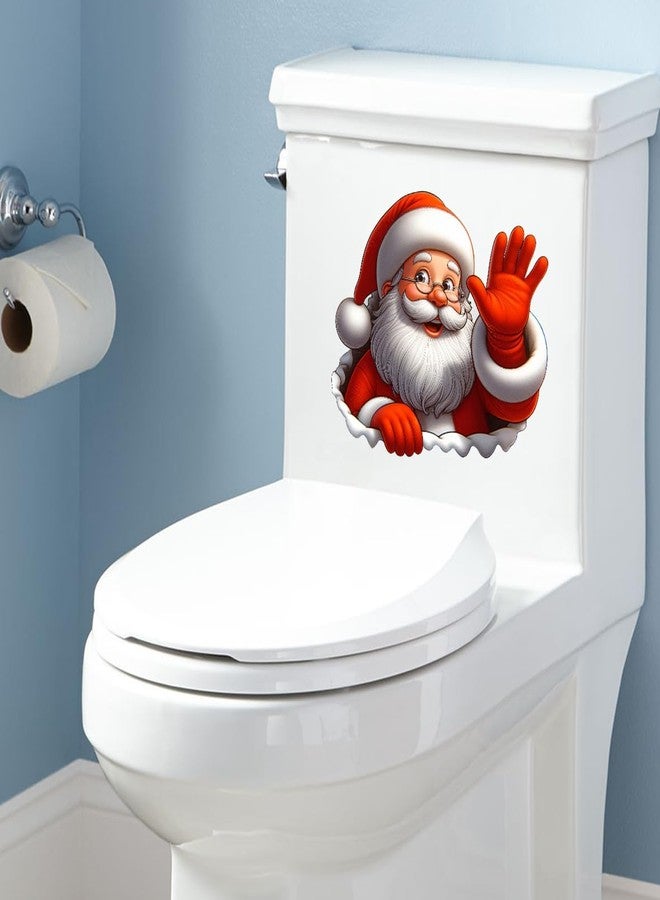 Iprokiu Christmas Toilet Sticker Funny Christmas Santa Claus Snowman Elf Toilet Seat Cover Decoration Waterproof Toilet Seat Lid Decal Bathroom Wall Sticker (Smile Santa Claus) - Image 2