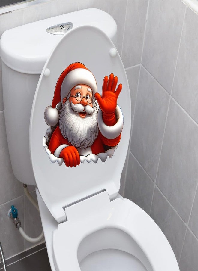 Iprokiu Christmas Toilet Sticker Funny Christmas Santa Claus Snowman Elf Toilet Seat Cover Decoration Waterproof Toilet Seat Lid Decal Bathroom Wall Sticker (Smile Santa Claus) - Image 1