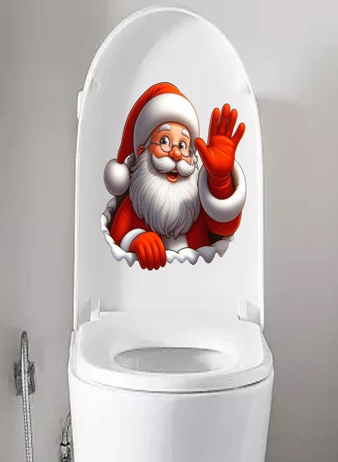 Iprokiu Christmas Toilet Sticker Funny Christmas Santa Claus Snowman Elf Toilet Seat Cover Decoration Waterproof Toilet Seat Lid Decal Bathroom Wall Sticker (Smile Santa Claus) - Image 5
